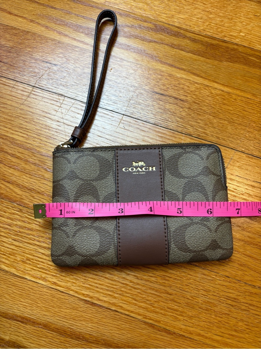 Coach Brown Signature Wristlet with Leather Stripe - Picture 5 of 7